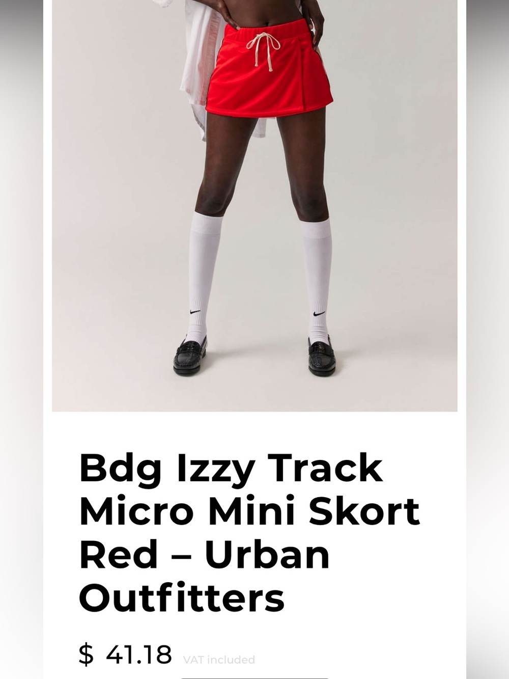 BDG Red Track Micro Mini Skort with Drawstring Waist